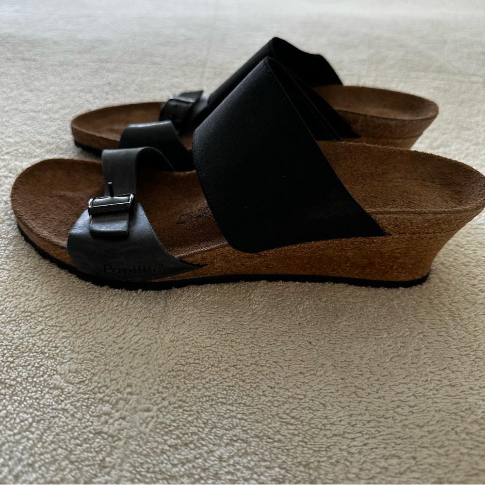 Birkenstock Black Two-Strap Cork Footbed Sandals - Picture 9 of 16